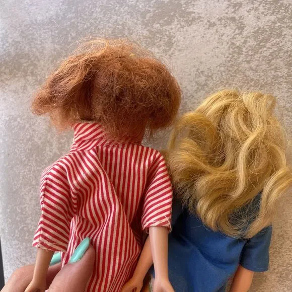 Set Of 2 Skipper Doll Blonde Red 1963 Barbie Sister Straight Leg Swimming Outfit - Picture 6 of 16